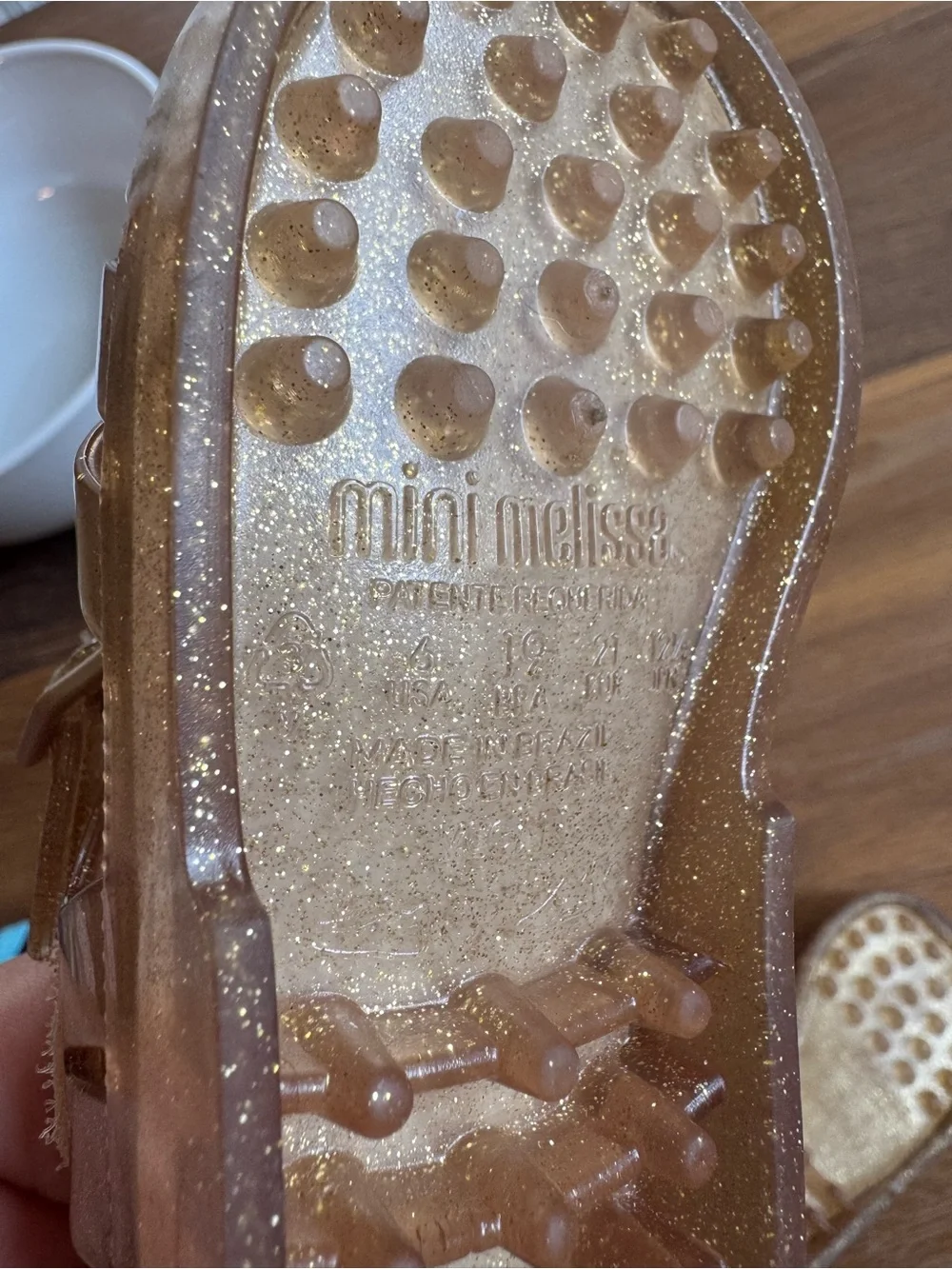 Mini Melissa Gold Glitter Possession Jelly Sandals Size 6